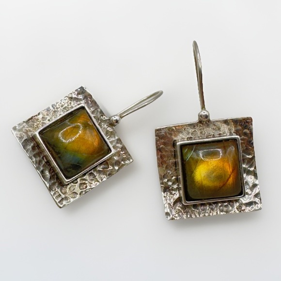 Silpada Jewelry - Silpada Sterling Silver Earrings Hammered Labradorite Square Dangle W0882 925